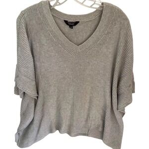 Simply Vera Vera Wang Gray Cable Knit V Neck Short Sleeve Poncho Sweater L XL